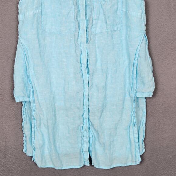 Chico's Linen Shirt Womens Large Size 2 Blue Sleeveless Button Front Tunic Lined - Picture 6 of 12